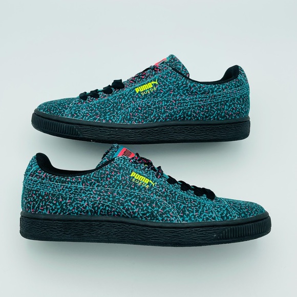 Mens Puma Court Shoe Confetti Black Teal Pink - Picture 1 of 9